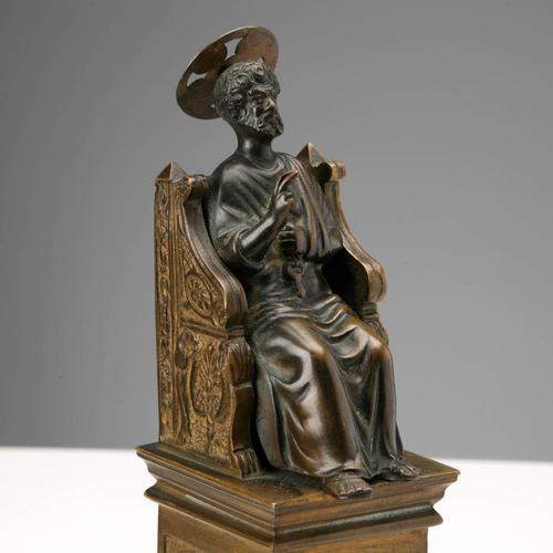 Metal Sculpture Saint Peter in Bronze with Micromosaic For Sale - Image 7 of 10