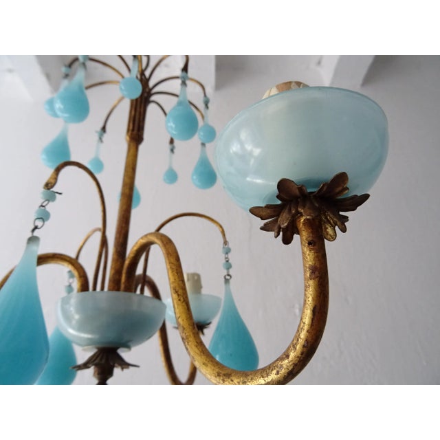 1930s 1930 French Blue Opaline Bobeches, Beads and Drops Chandelier For Sale - Image 5 of 8