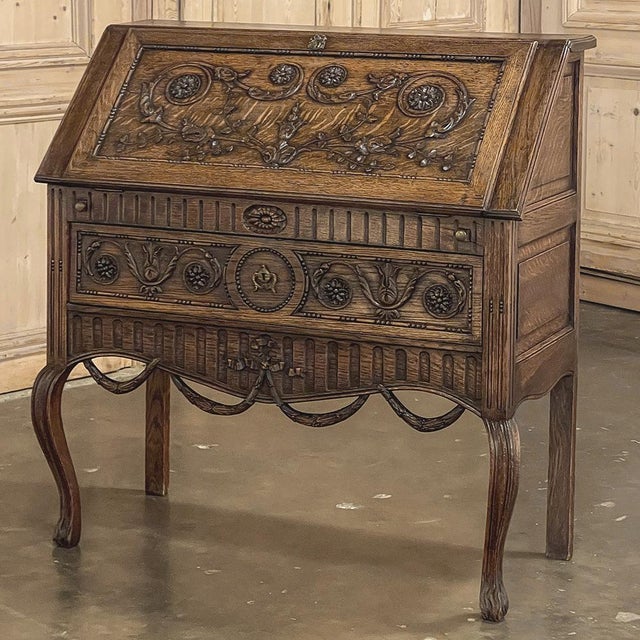 Late 19th Century 19th Century Country French Louis XVI Slant Front Secretary Desk For Sale - Image 5 of 18