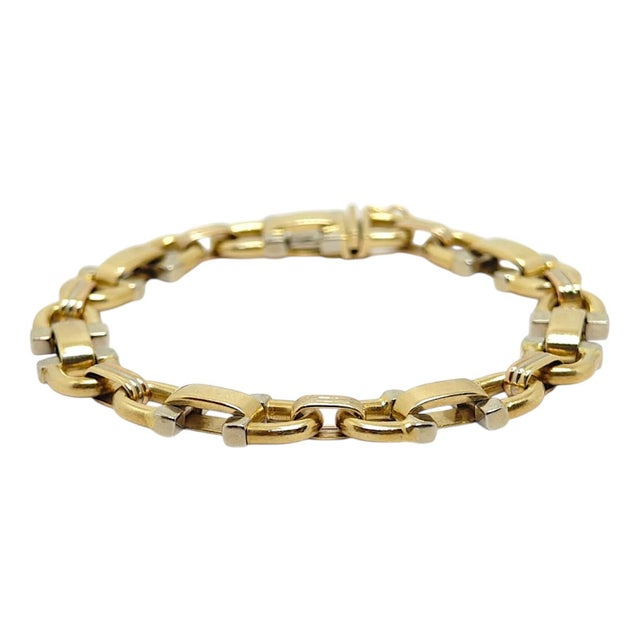 Contemporary Vintage Italian 18k Two-Tone Stirrup Links Bracelet For Sale - Image 3 of 8