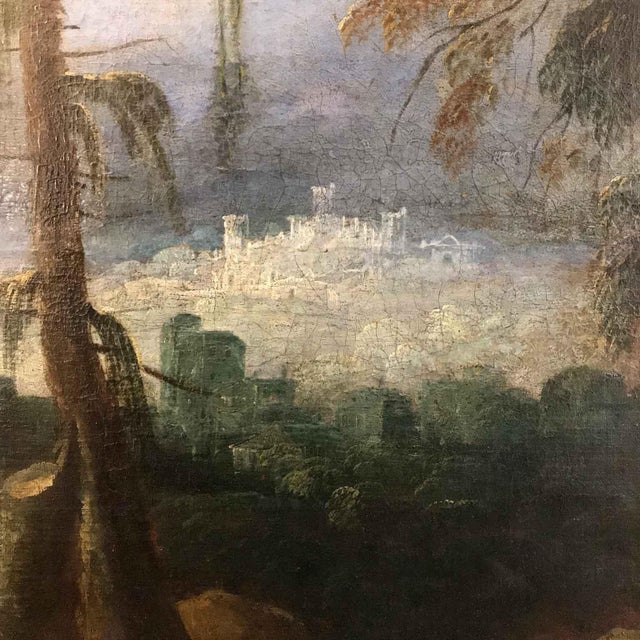 Venetian School, Animated Mountain Landscape with Architecture, 1800s, Oil on Canvas For Sale - Image 7 of 12