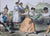 Antique Italian Lithograph Hand-Colored Set of 4 Traditional Dances & Games Silk Mats Gilt Frames For Sale In Philadelphia - Image 6 of 16