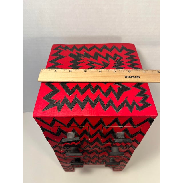 Rick Oginz Signed 1999 Painted Wood Sculptural 6-Drawer Red & Black Cabinet For Sale - Image 11 of 12