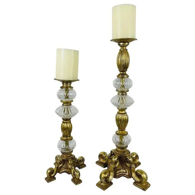 Italian Rococo Style Gilt Metal and Cut Glass Candle Holder, a Pair For Sale - Image 11 of 11
