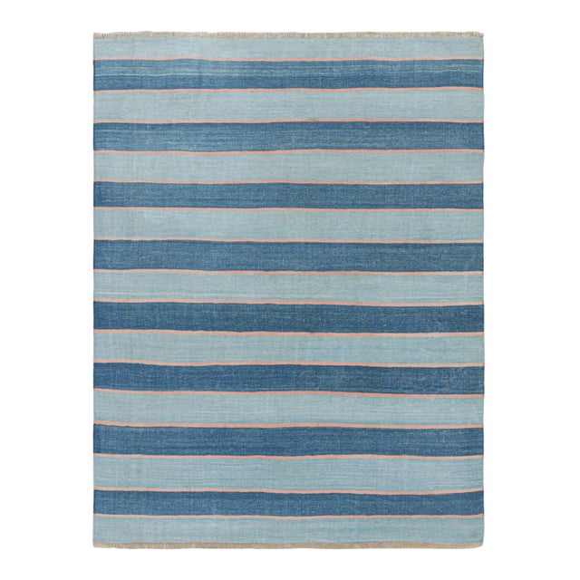 Blue Rug & Kilim's Contemporary Dhurrie Rug in Blue Stripes - 8x10 For Sale - Image 8 of 8