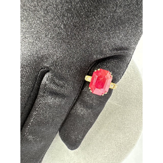 Red 8.34 CTW Victorian Style Diamond & Emerald-Cut Ruby Ring 18k Yellow Gold, Size 6 For Sale - Image 8 of 8