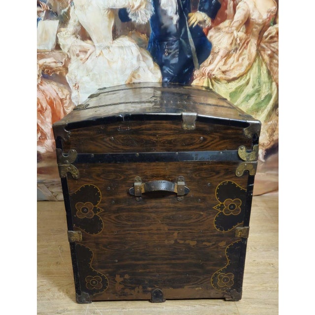 Napoleon III Faux Wood Metal Travel Trunk For Sale - Image 4 of 5