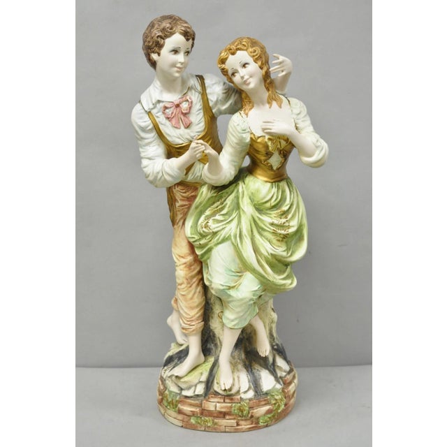 Vintage 1964 Azzolin Brothers Ceramic Boy & Girl Large Courting Statue Figurine For Sale - Image 15 of 15