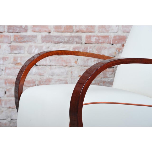 1930s Art Deco Armchair in Walnut and Leather, Czech, 1930s For Sale - Image 5 of 13
