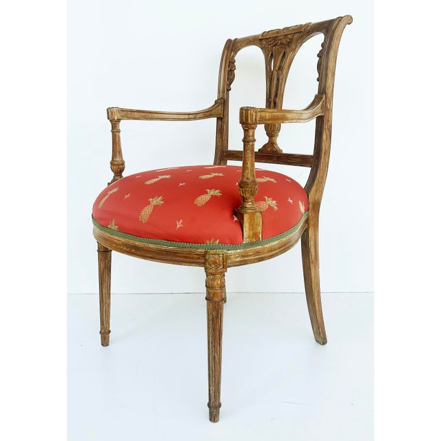 French Antique Carved Venetian Plastered Wood Armchairs With Pineapple Seats- a Pair For Sale - Image 3 of 12