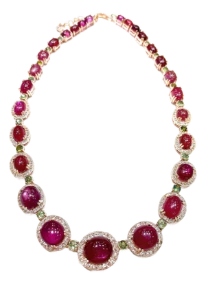 Bochic “Capri” Vintage Ruby, White Topaz & Peridot Necklace Set in 18K & Silver