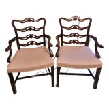 1930's-1940's Chippendale Style Ladder Back Armchairs- A Pair For Sale