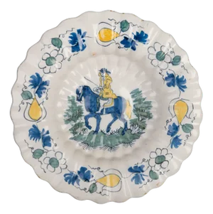 Delft Polychrome Lobed Dish with Horseman, 1690s