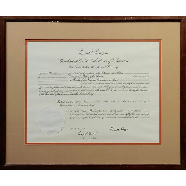 Ronald Reagan Signed Presidential appointment to Thomas Paine for Space Commission Original Historic Presidential Document...