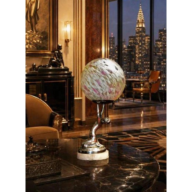 French Art Deco Chrome Figural Dancer Lamp with Opaline Glass Globe, 1930s For Sale - Image 6 of 18
