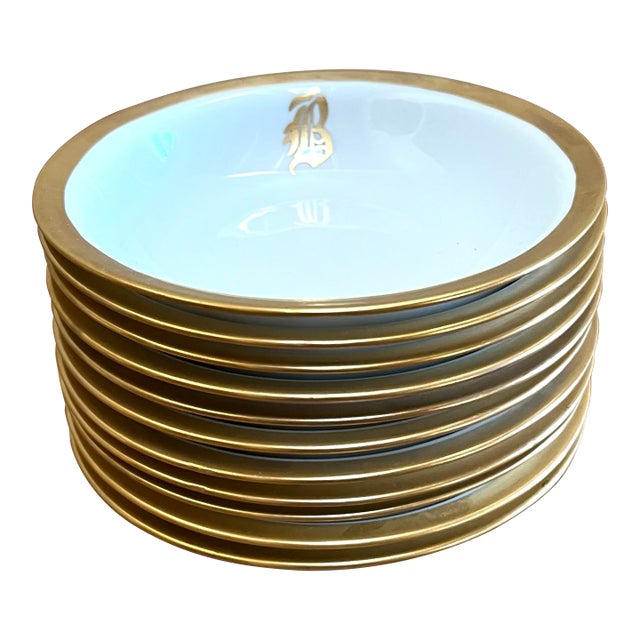 Rosenthal Small Porcelain Bowls With Handpainted 24k Gold B Initial and Wide Trim - Set of 12 For Sale