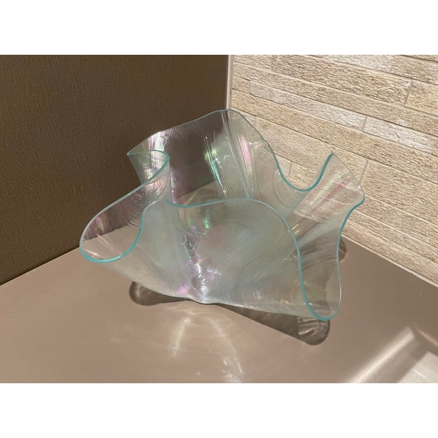 Vintage Mid-Century Iridescent Art Glass Handkerchief Centerpiece Bowl – 14" For Sale - Image 11 of 12