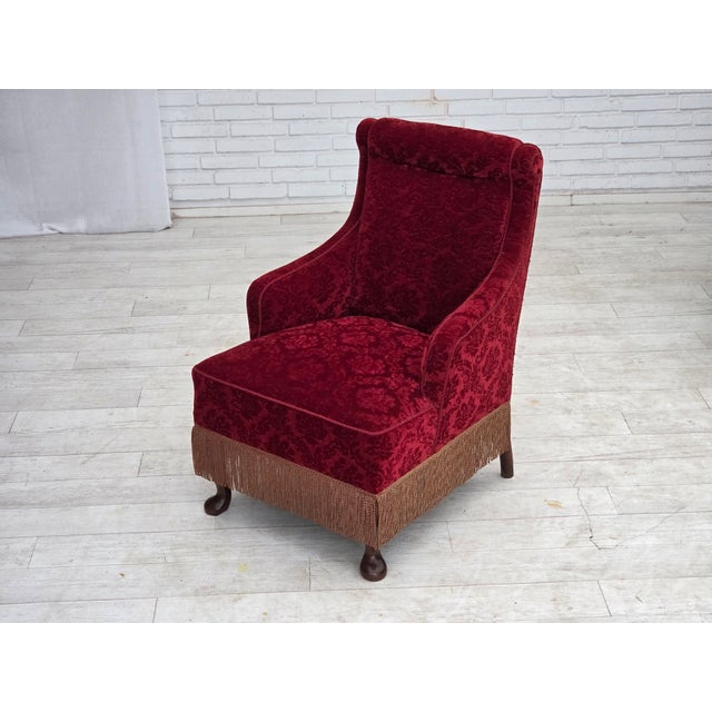 1950s Vintage Danish Oak Armchair with Velour Upholstery, 1950s For Sale - Image 5 of 17