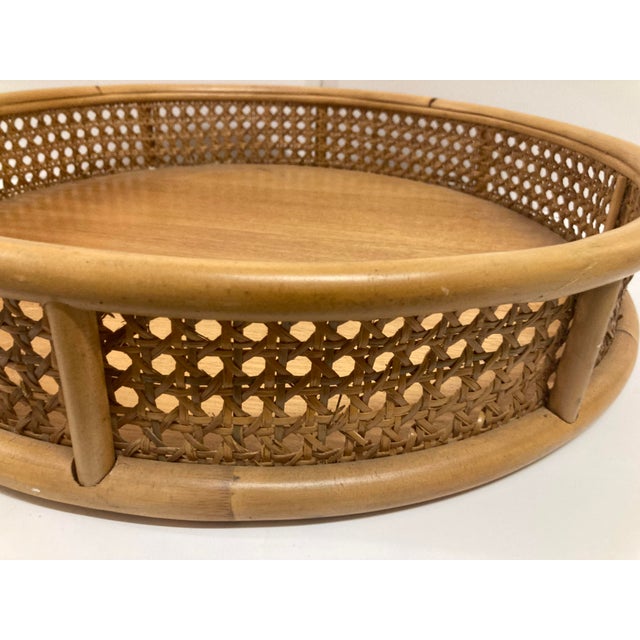 Wood Bamboo and Cane Round Serving Tray For Sale - Image 7 of 8