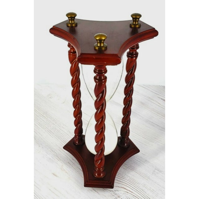 12.75" Bombay Co. Vintage Blown Glass, Mahogany & Brass Hourglass For Sale - Image 4 of 4