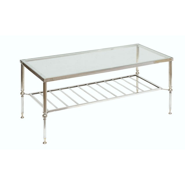 French French Modern Cocktail or Coffee Low Table of Nickeled Brass and Glass For Sale - Image 3 of 11