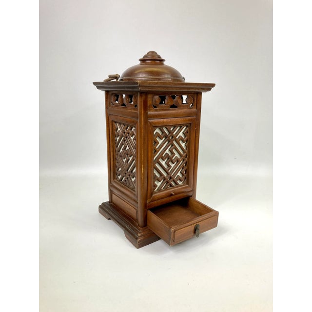 Wood 20th Century Hand Carved Wooden Lantern With Lattice Siding and a Drawer For Sale - Image 7 of 11