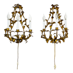 Pair of 1950 Italian Gilt Florentine Wall Sconces