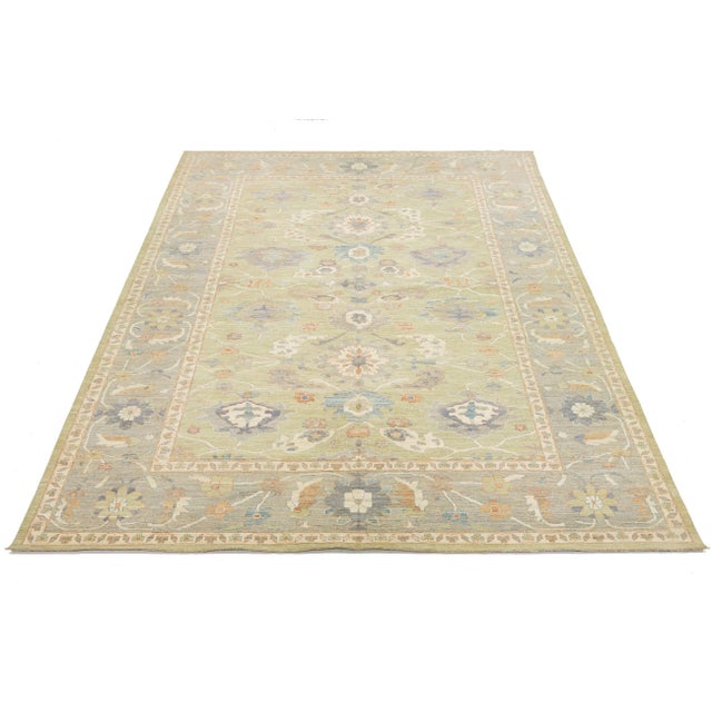 Serene Sage & Pastels Modern Oushak Style Hand-Knotted Wool Area Rug 12x19 For Sale - Image 4 of 11