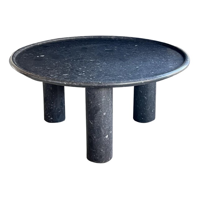 Custom Belgian Bluestone Round Tripod Coffee Table With Dish Top For Sale