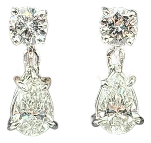 1.57 Ct Gia Certified Pear & Round Diamond Drop Earrings, A Pair