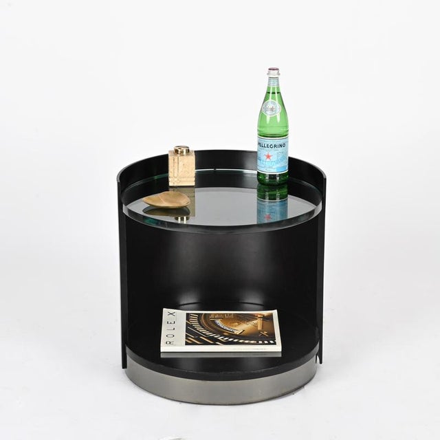 Nightstands in Wood, Crystal and Steel attributed to G. Moscatelli, Italy, 1970s, Set of 2 For Sale - Image 9 of 18