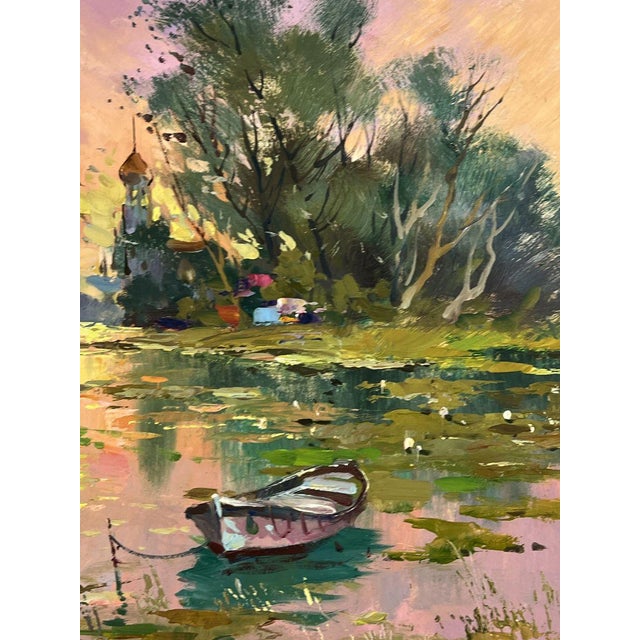 Oil Painting Abandoned Boat on the River Yuriy Suprunchuk For Sale - Image 9 of 11