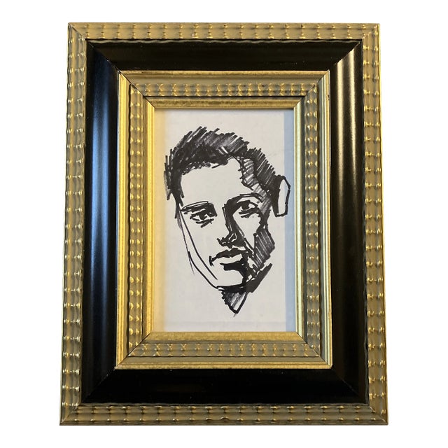 1970’s Male Abstract Portrait Marker Drawing Framed For Sale