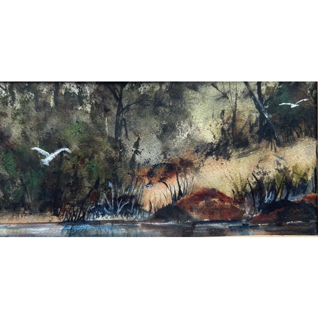 Vintage Original Watercolor of the Florida Everglades With Birds For Sale - Image 4 of 5