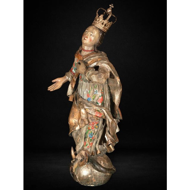 17th Century 17th Century Spanish Polychrome Immaculate Conception Sculpture, 1650 For Sale - Image 5 of 10