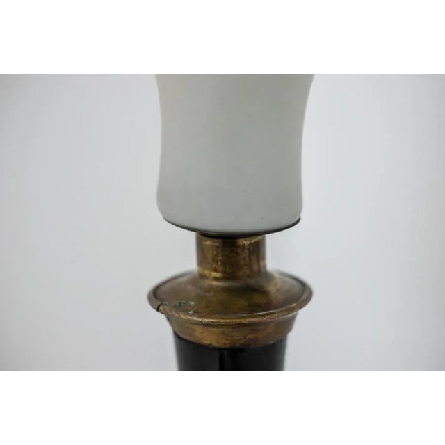 Metal Large Italian Opal Glass and Wood and Brass Table Lamp For Sale - Image 7 of 18