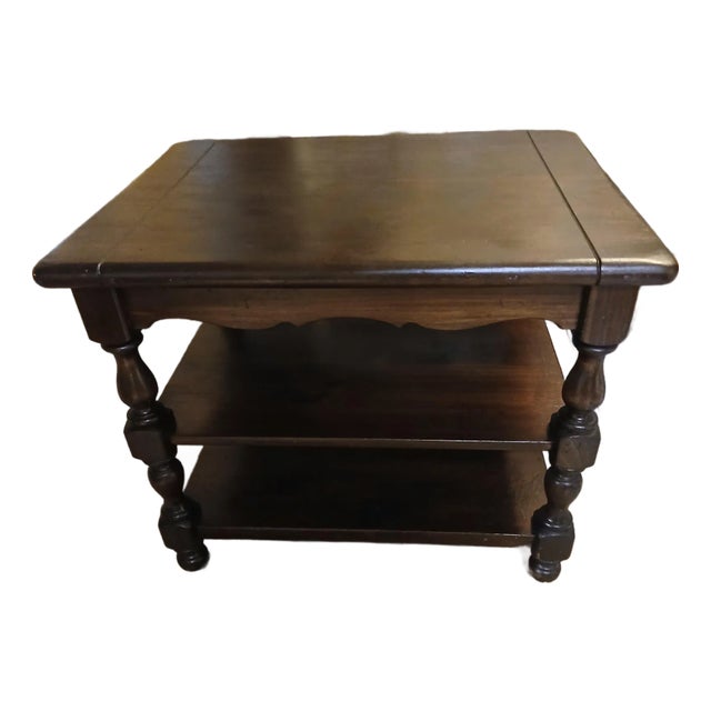 Vintage Ethan Allen Old Tavern Antiqued Distressed Tiered Accent Side Table For Sale