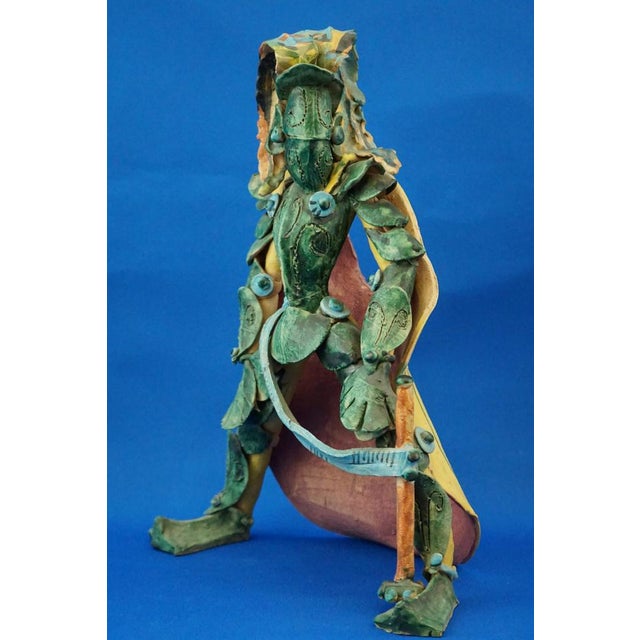 Item description: Large ceramic sculpture, modeled and decorated entirely by hand, depicting a warrior, a medieval knight...