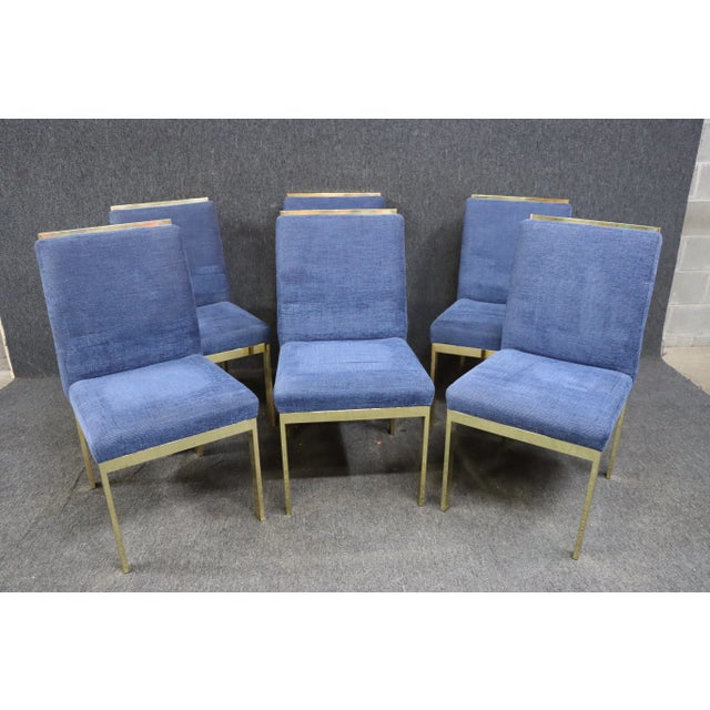 Mid Century Blue & Brass Side Chairs For Sale - Image 11 of 11