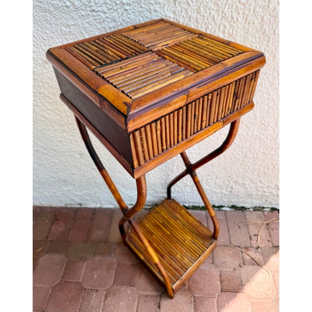 Boho Chic Vintage Bamboo and Rattan Plant Stand/ Side Table For Sale - Image 3 of 11