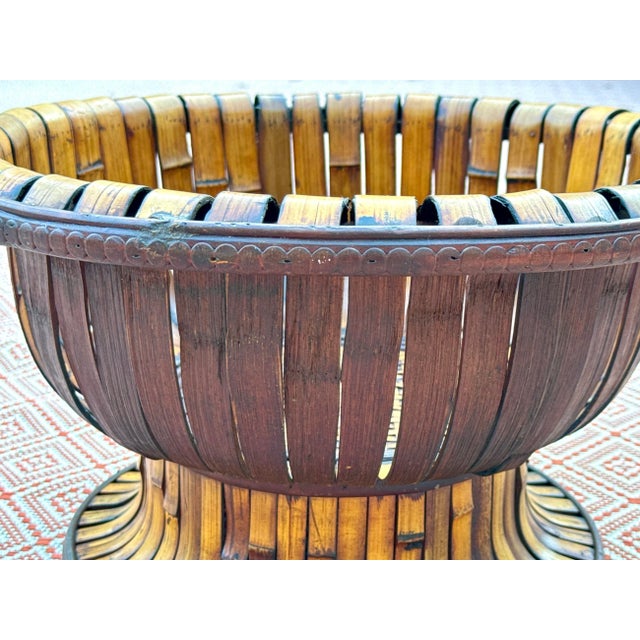 Bamboo and Rattan Hand Woven Basket / Pedestal Centerpiece For Sale - Image 10 of 11