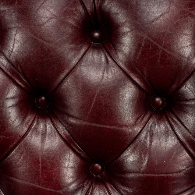 English Vintage 1970s Tufted English Chesterfield Style Burgundy Leather Sofa 76" For Sale - Image 3 of 18