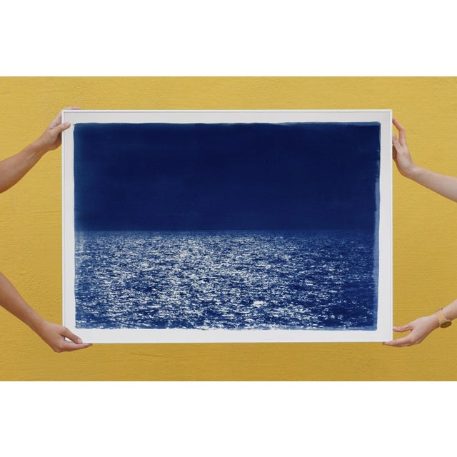 2020s 2021 "Barcelona Beach Night Horizon" Contemporary Cyanotype on Watercolor Paper For Sale - Image 5 of 12