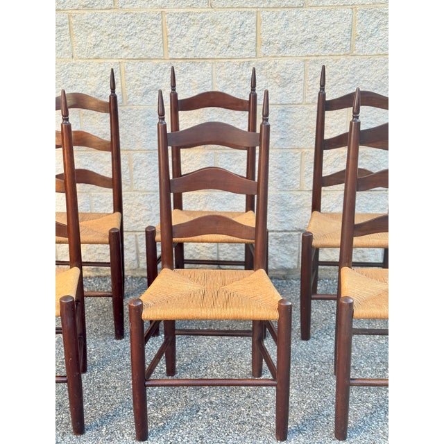 Mid 20th Century Mid 20th Century Set of 6 French Provincial Ladderback Dining Chairs With Rush Seats For Sale - Image 5 of 12