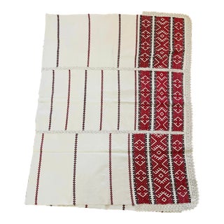 Gorgeous Antique Balkan EthnographicTextile- Handspun Embroidered Textile For Sale