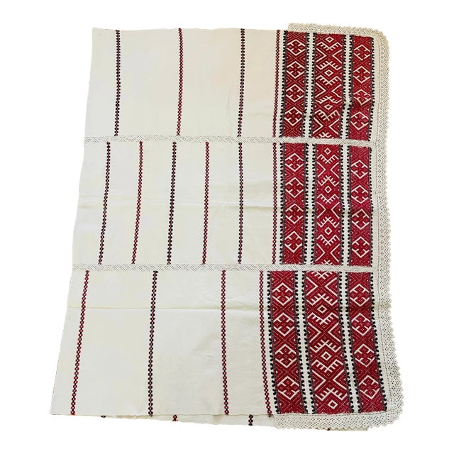 Gorgeous Antique Balkan EthnographicTextile- Handspun Embroidered Textile For Sale