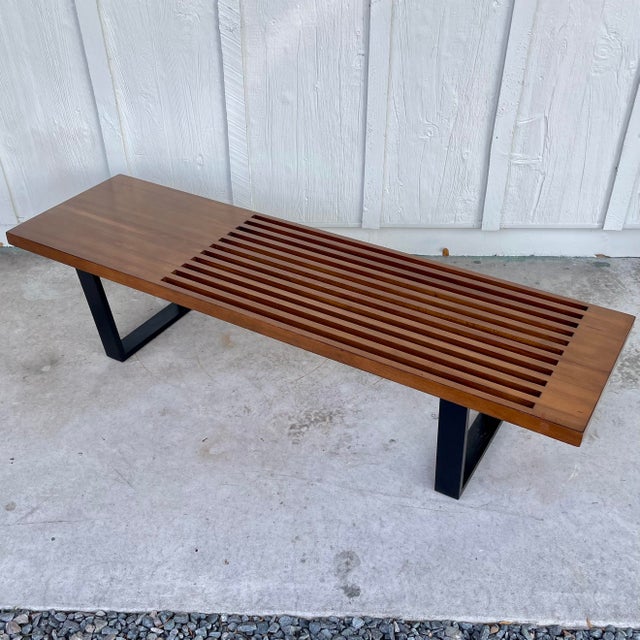Burnt Umber 1960s MCM George Nelson Style Slat Bench For Sale - Image 8 of 10