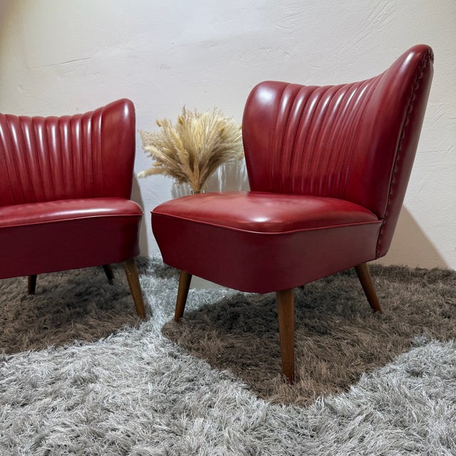 Mid-Century Modern Mid-Century Modern Cocktail Chairs in Red Faux Leather, 1950s, Set of 2 For Sale - Image 3 of 16
