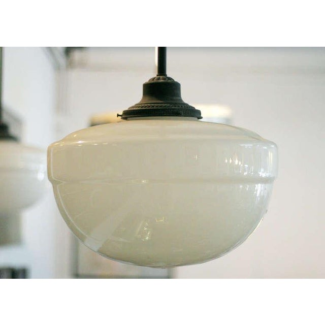 Milk Glass Globe Pendant Light antique circa 1920 brass schoolhouse pendant light with beautifully aged brass stem and matching milk glass