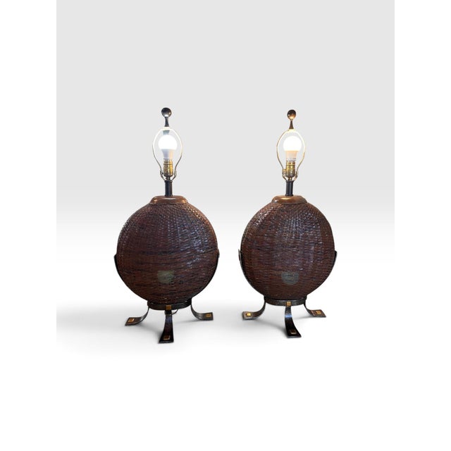 Metal Vintage Exceptional Sculptural Table Lamps by Maitland-Smith, Hand Made in the Philippines - a Pair For Sale - Image 7 of 10